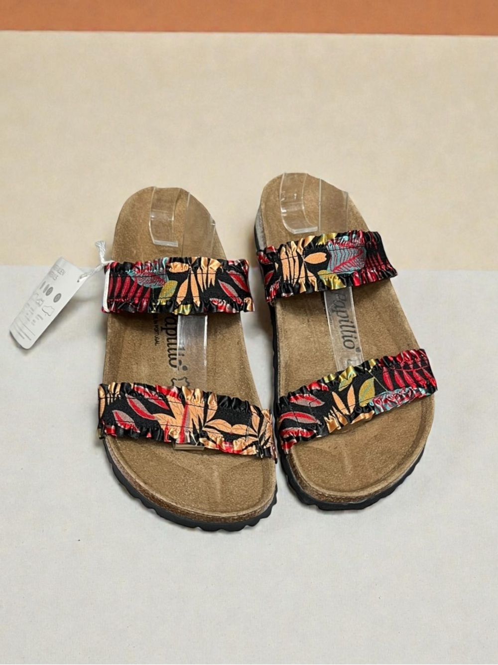 🌻NEW w/tag Papillio Birkenstock Curacao Black Floral Stretch Frill Sandals 36/5